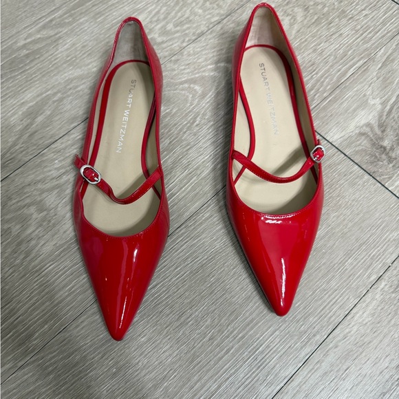 Stuart Weitzman Red Patent Mary Jane Flats Pointed Toe Size 8 - Picture 3 of 7